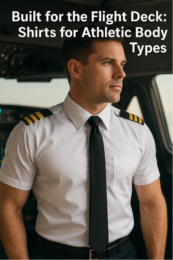 Athletic fit pilot shirt for broad shoulders and trim waist
