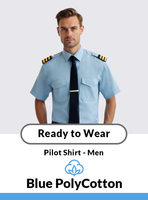 Blue Short Sleeve Polycotton In-Stock Pilot Shirt – Men’s