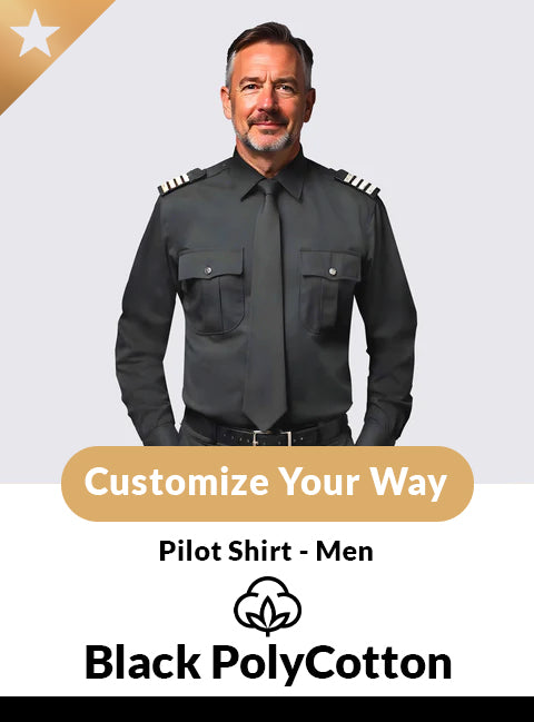 Men's Black Pilot Shirt - Long Sleeve - Custom Tailored