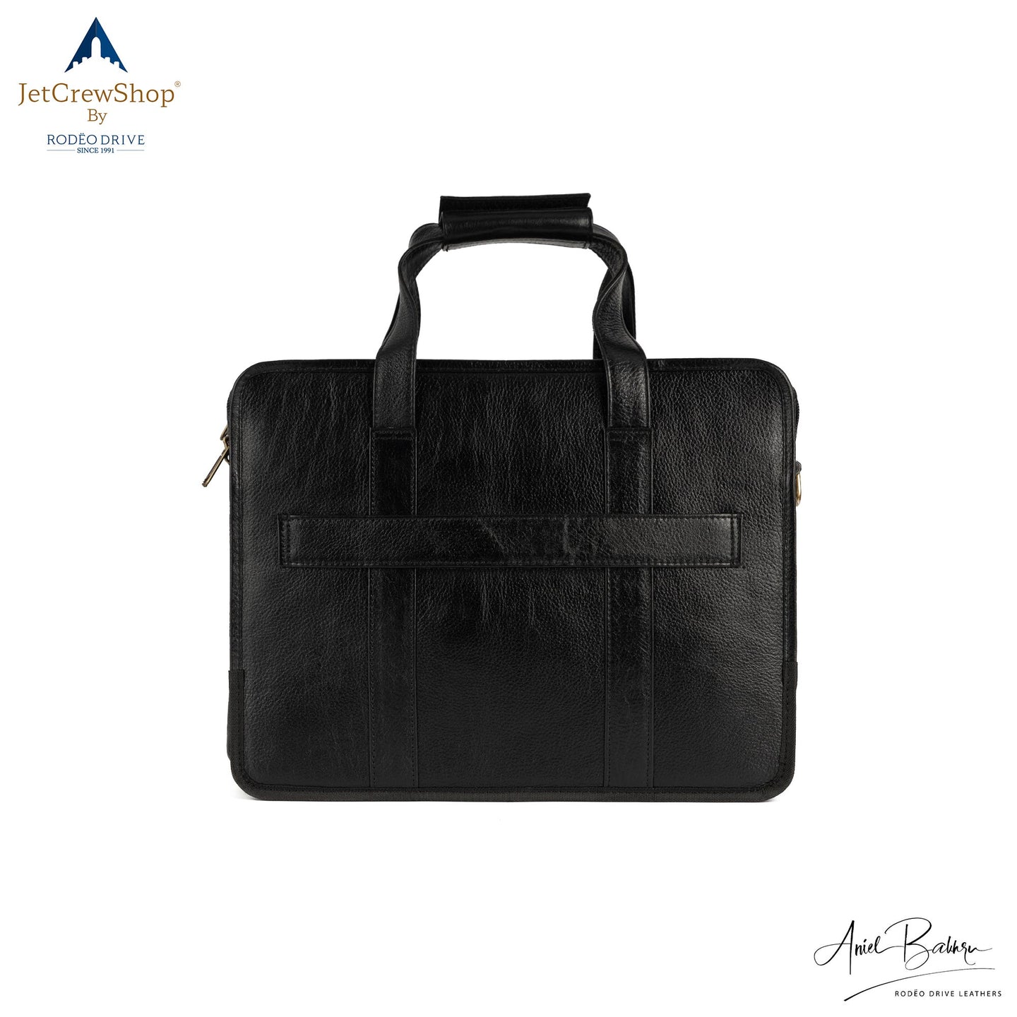 Front view of Black leather bag