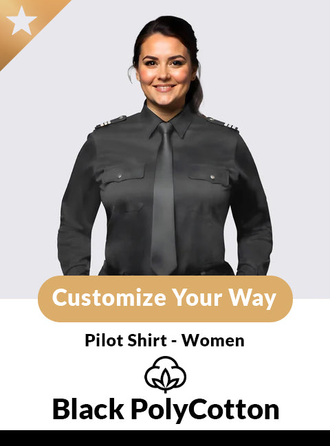 Women's Black Pilot Shirt - Long Sleeve - Custom Tailored