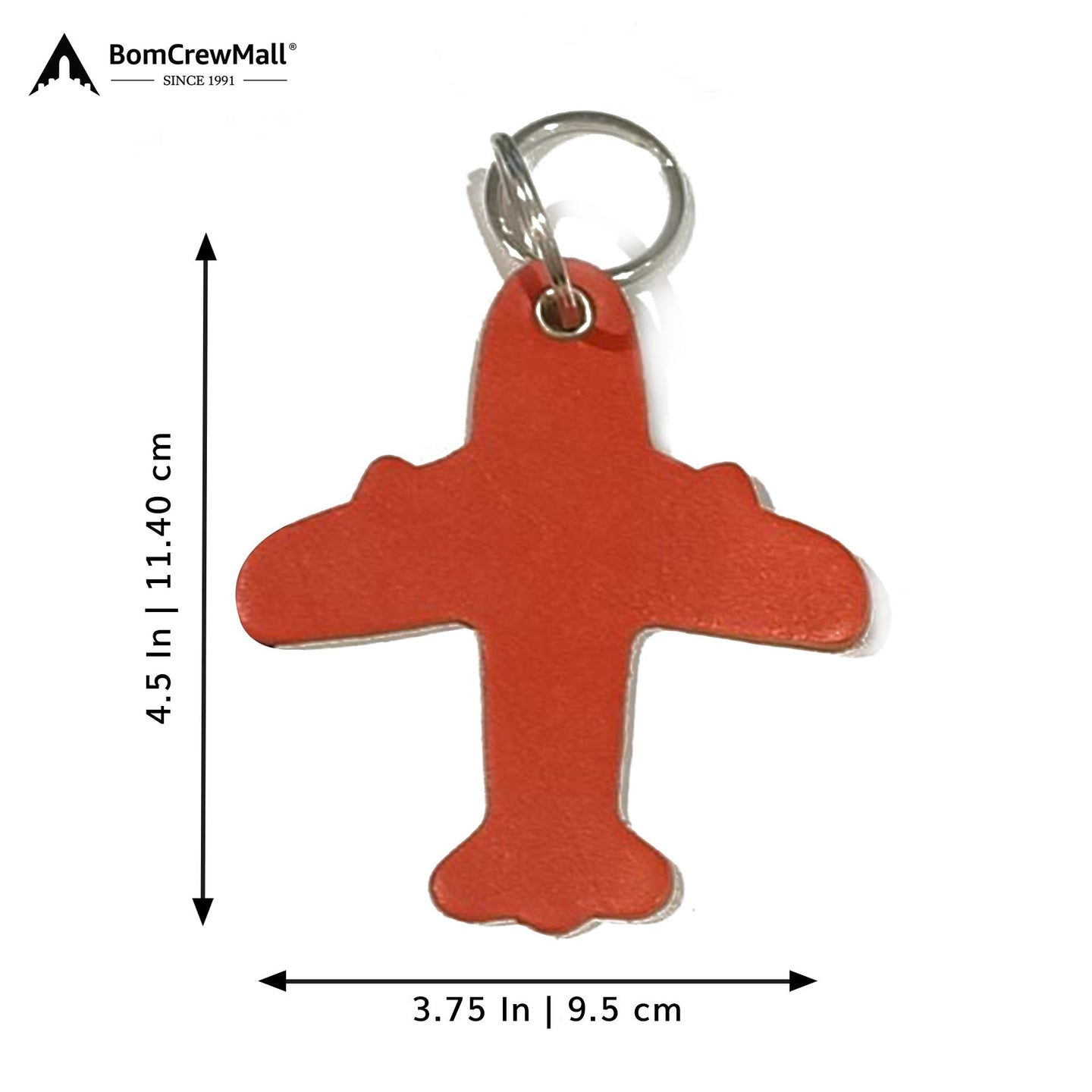 AIRPLANE LEATHER BAG TAG WITH KEY RING - SMALL ORANGE