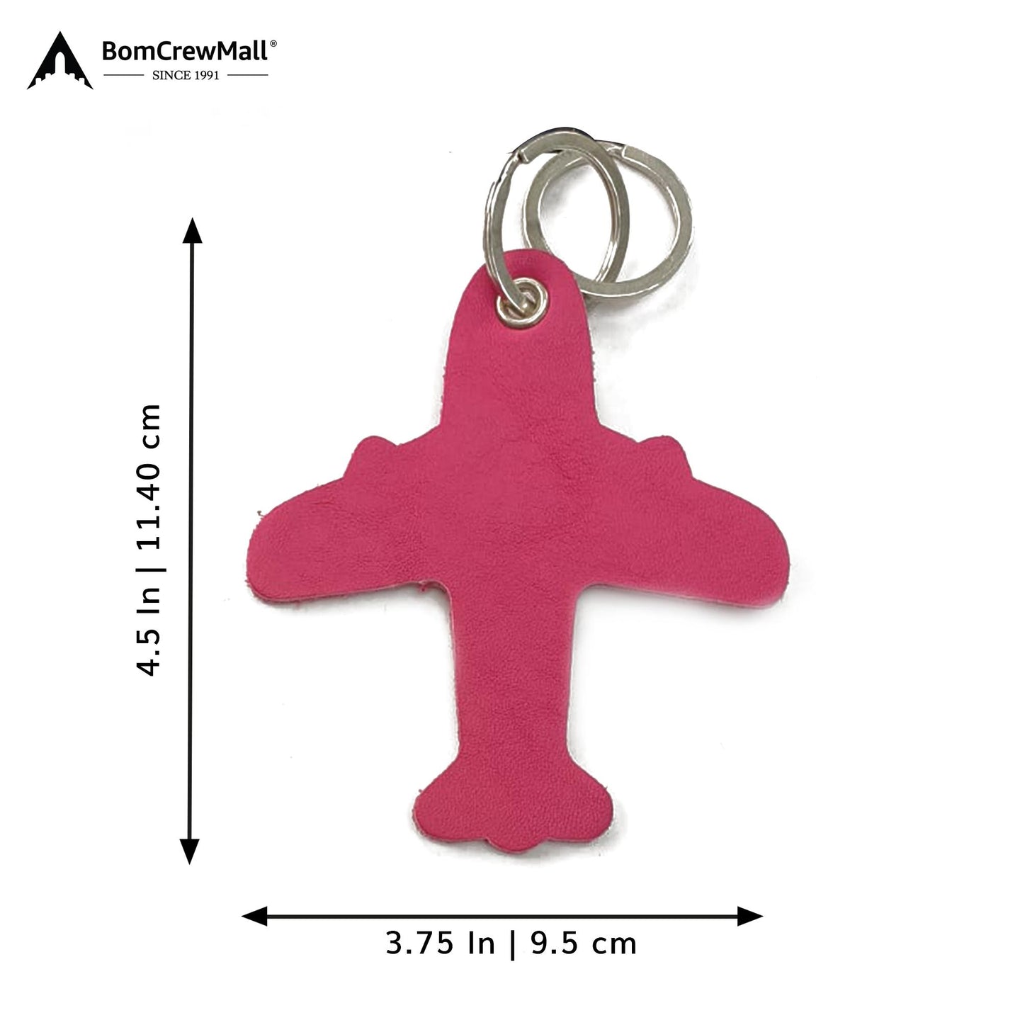 AIRPLANE LEATHER BAG TAG WITH KEY RING - SMALL PINK