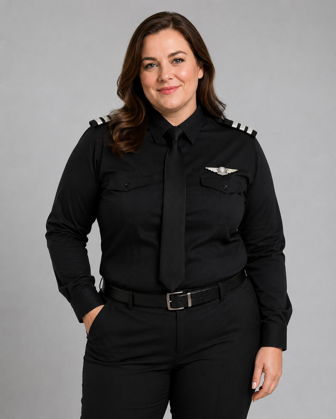 Women's Black Pilot Shirt - Long Sleeve - Tailored