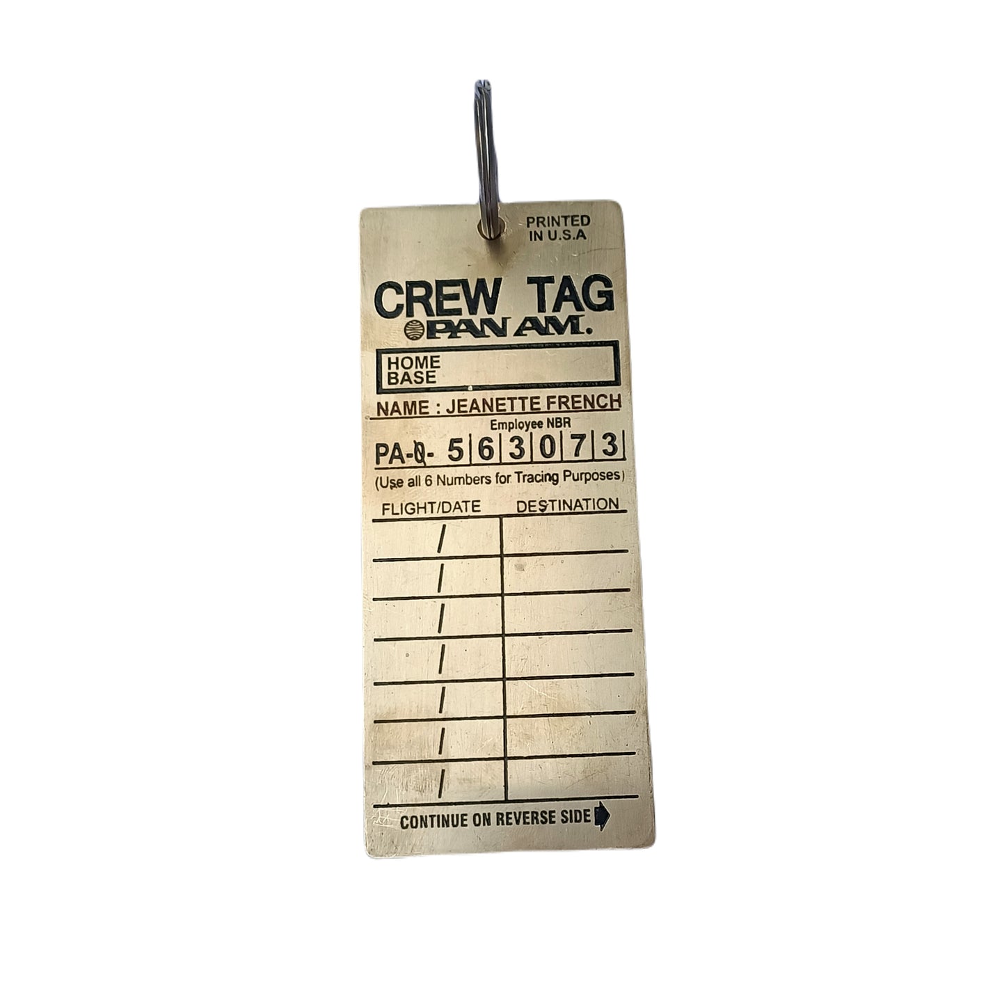 CREW TAG PANAM BRASS TAG RECTANGLE GOLDEN