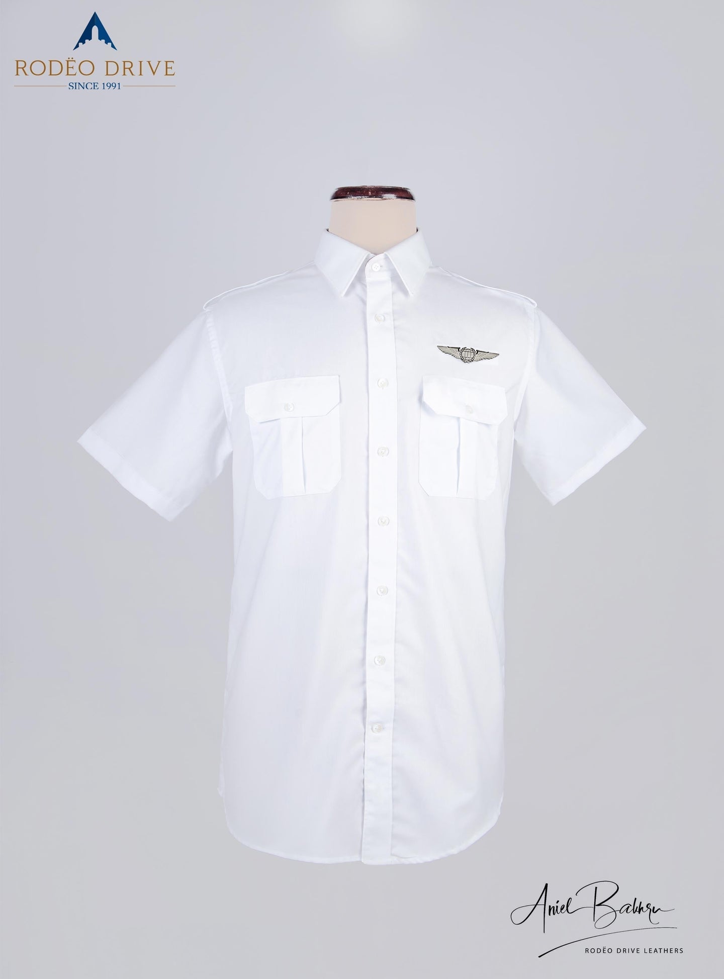 Front image of Custom Women's Pilot shirt displayed on a mannequin