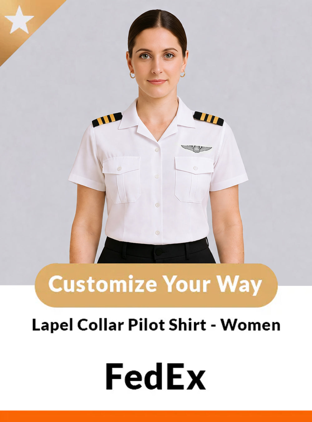 FedEx Women’s Tailored Lapel Collar Pilot Shirt – Short Sleeve