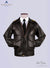 Front image of UPS BROWN UNIFORM LEATHER JACKET for WOMEN . It is displayed on mannequin. half zipped. a white shirt and a neck tie is tucked inside jacket. both hands of jacket are pushed inside slit pockets.