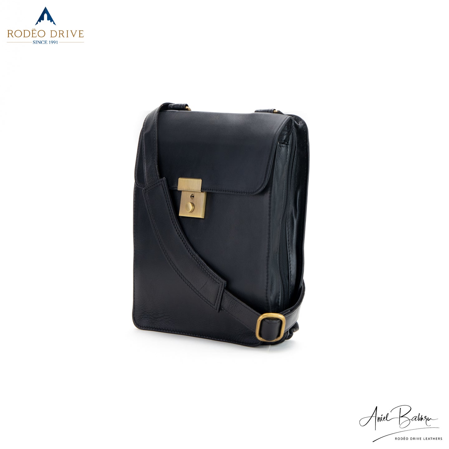 Side image of black collapsible purse merce tote