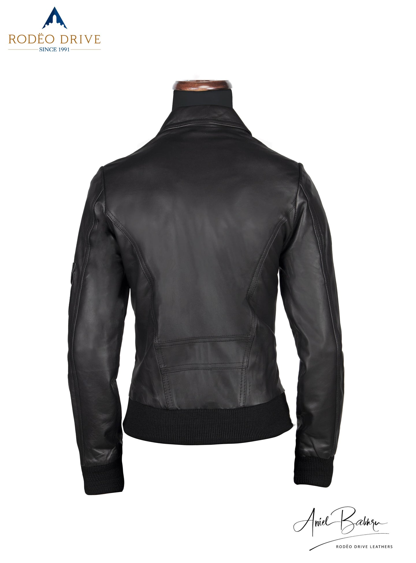 Back side image of black TRENCH COAT. It is waist size.