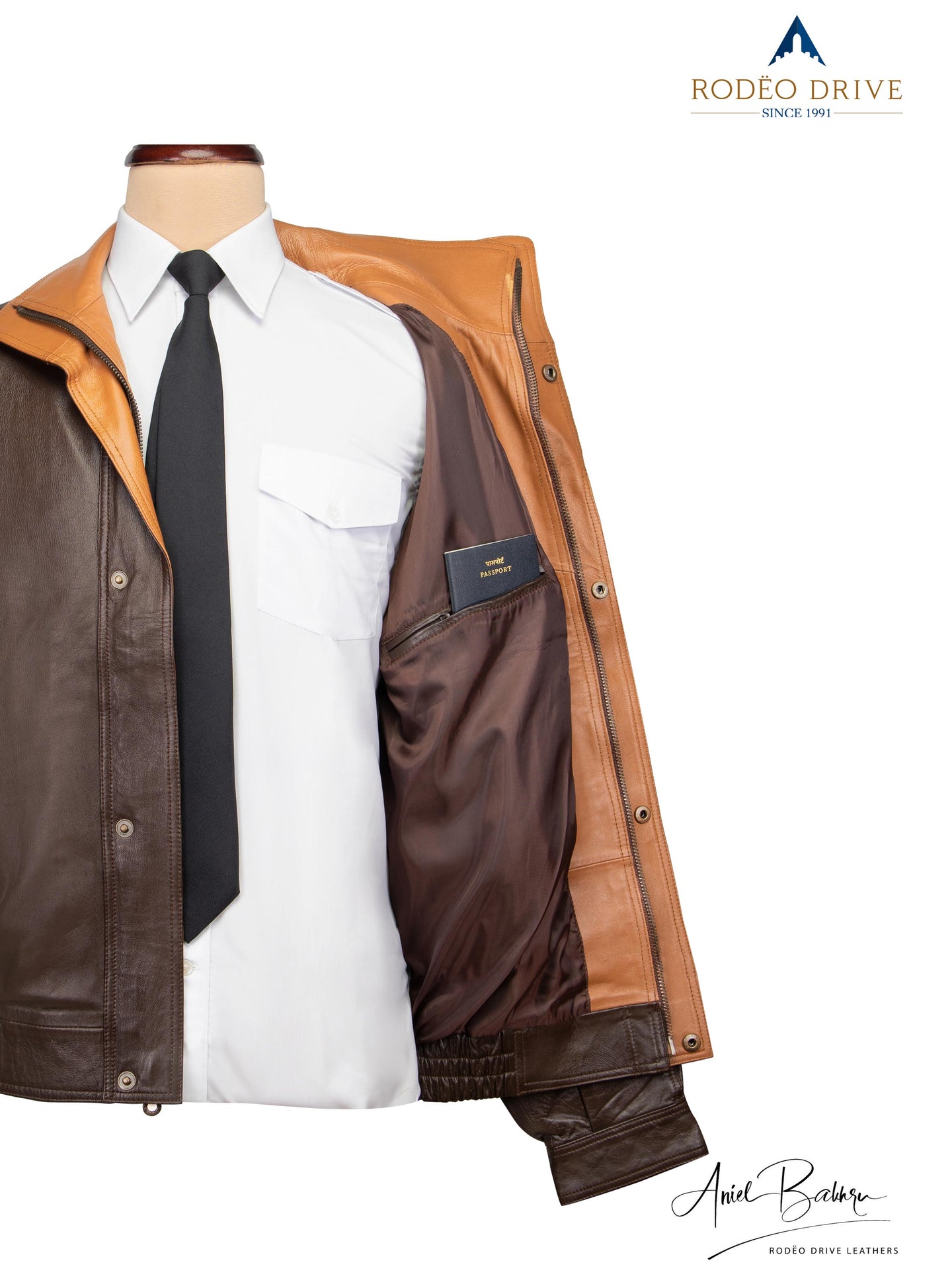 Image of inside pocket of 2 color Bomber Jacket.