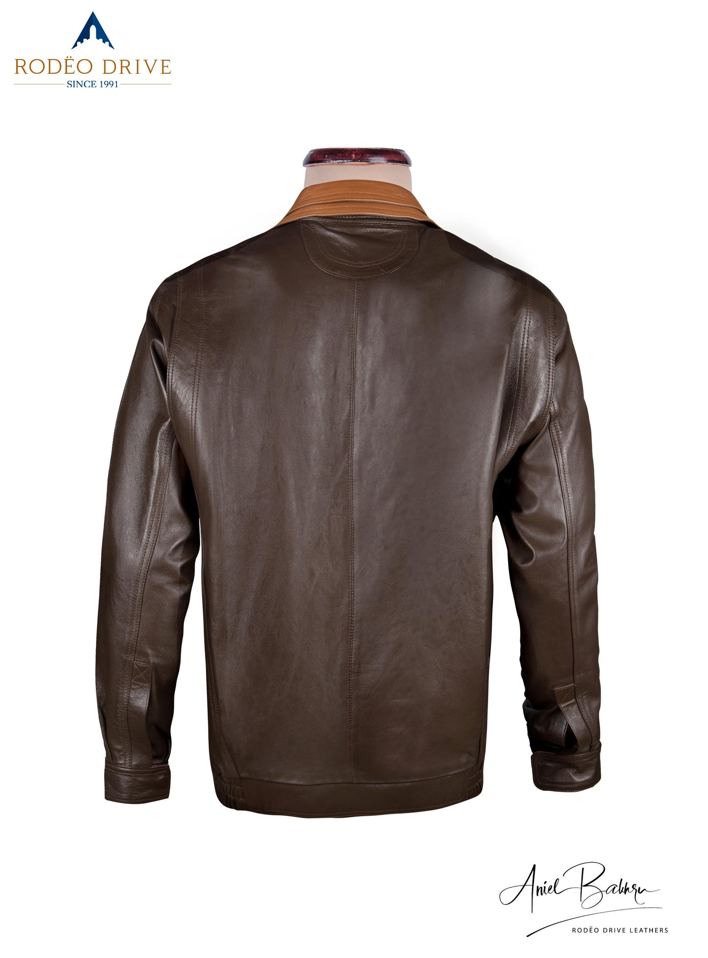 Image of back side of 2color Bomber jacket.