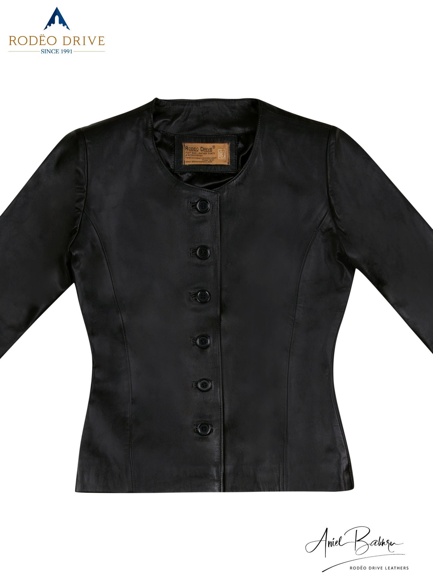 Front side complete image of black CLASSIC CHANNEL JACKET. it is collar-less