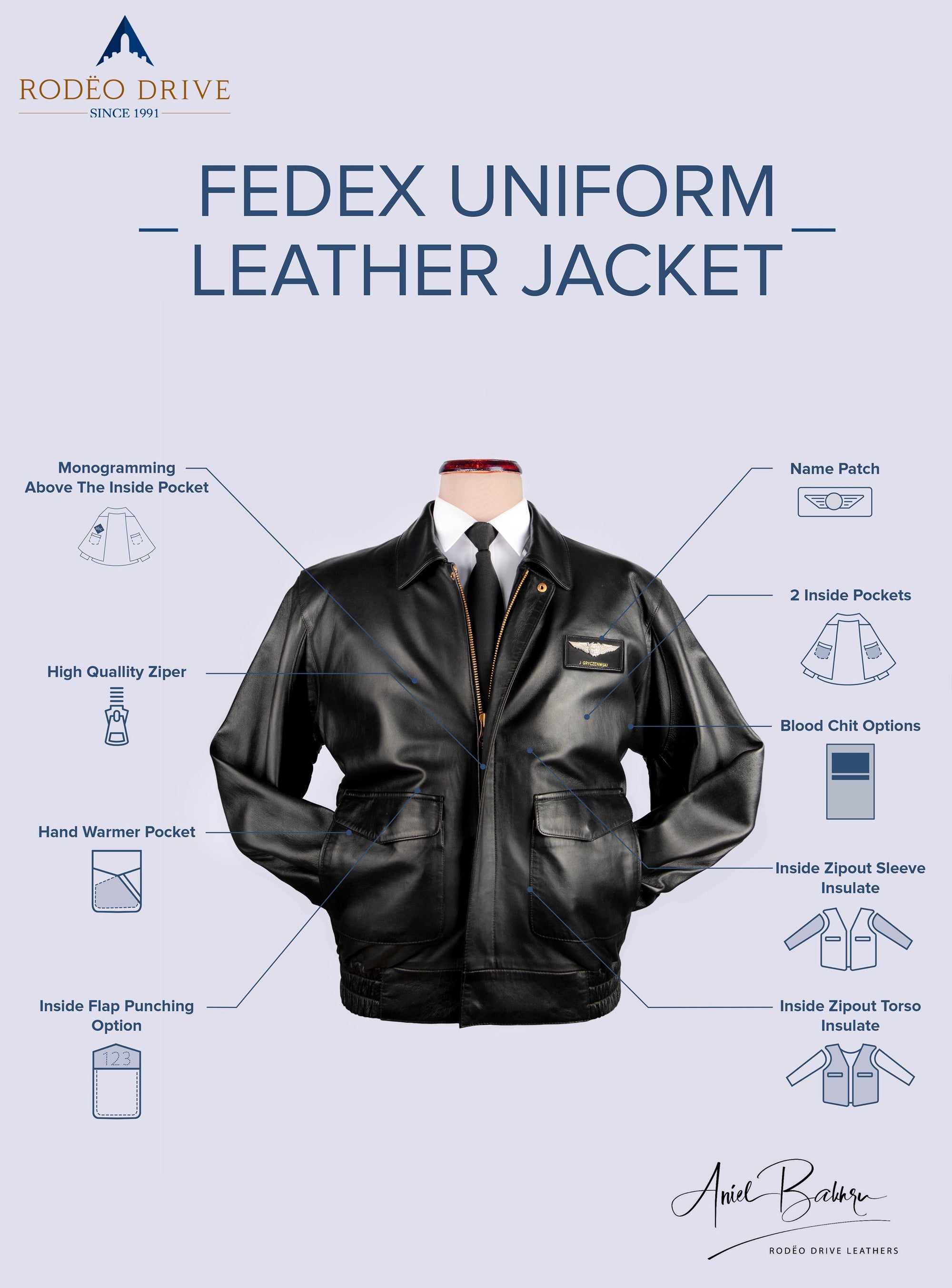 Complete anatomy of FedEx UNIFORM LEATHER JACKETS MEN