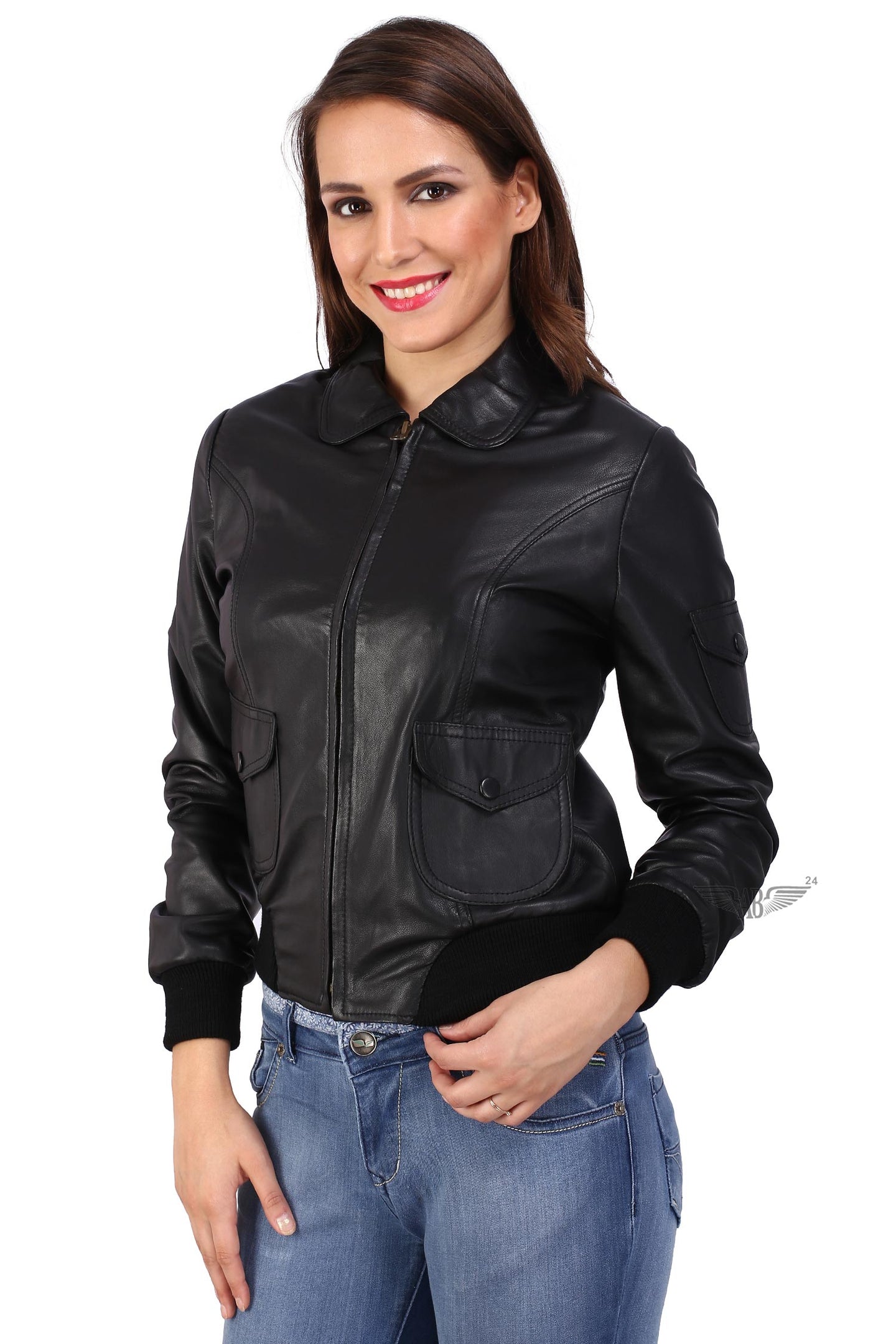 side view of Womens bomber jacket