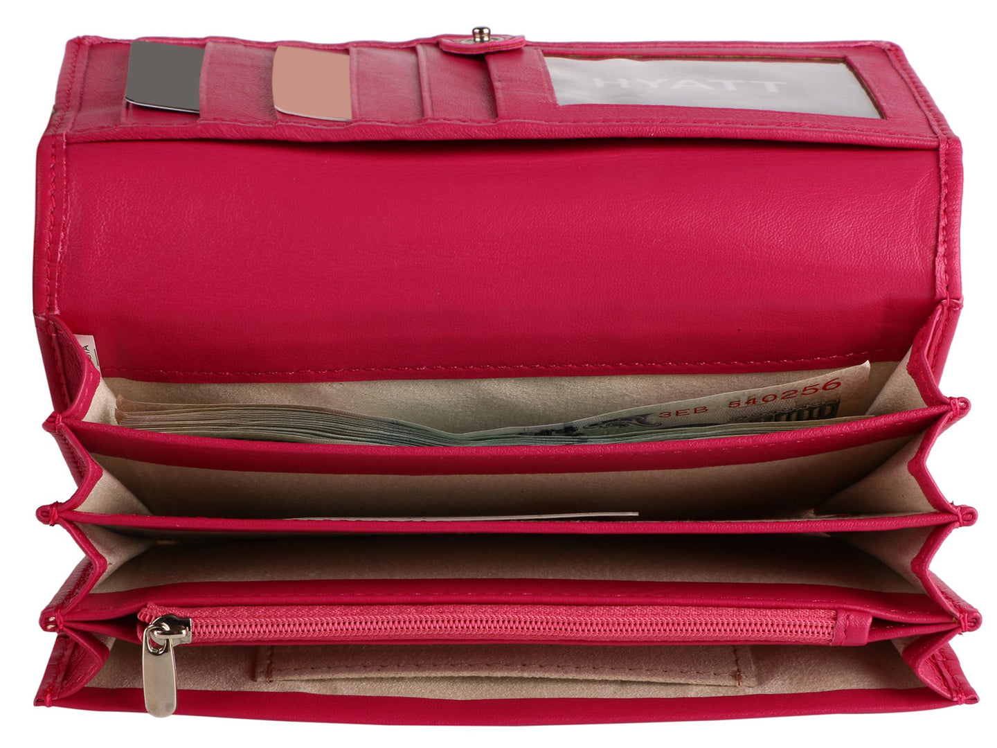 Open image of pink WOMENS WALLET. It is spacious and poses plenty of compartments