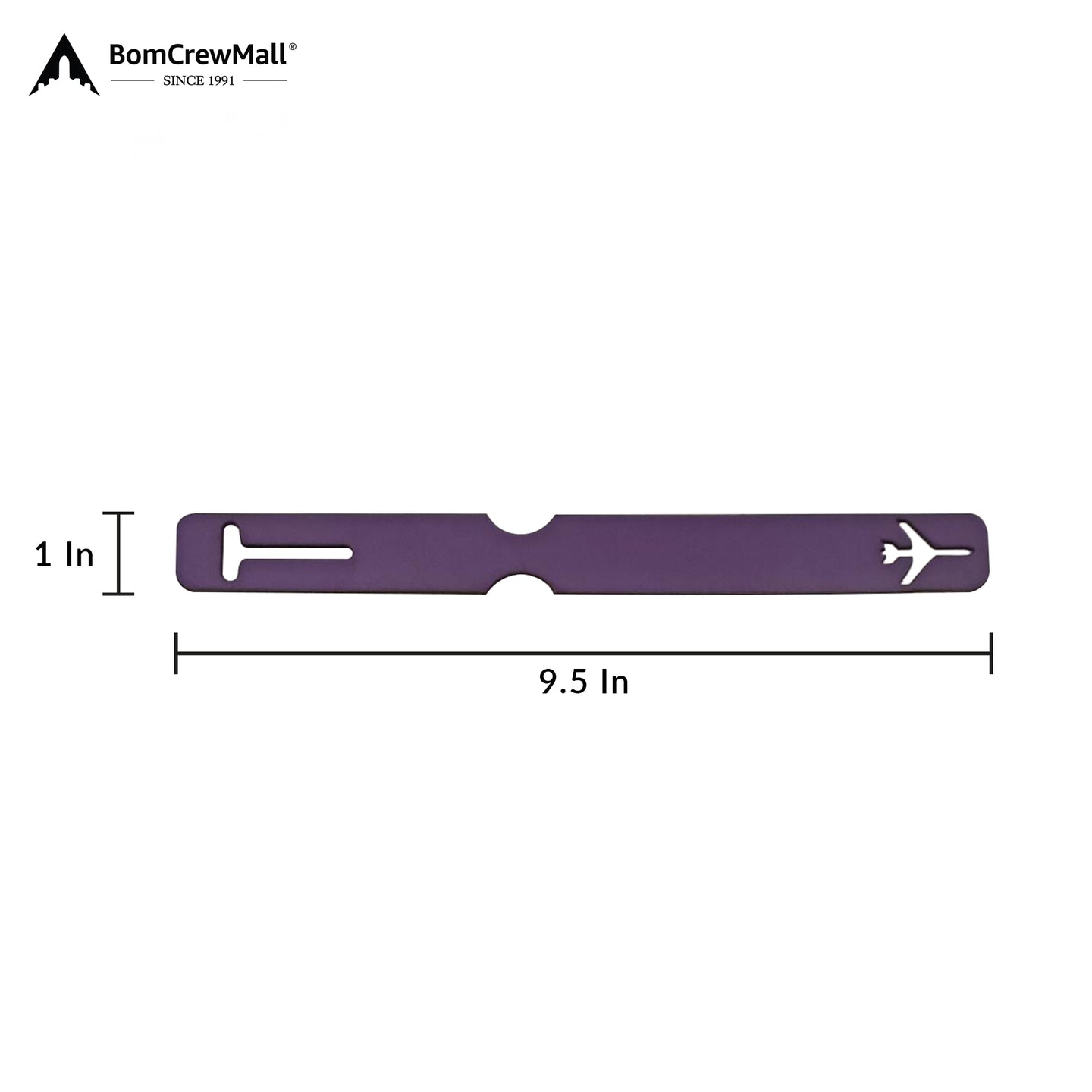 purple laser-cut crew bag tag with dimensions