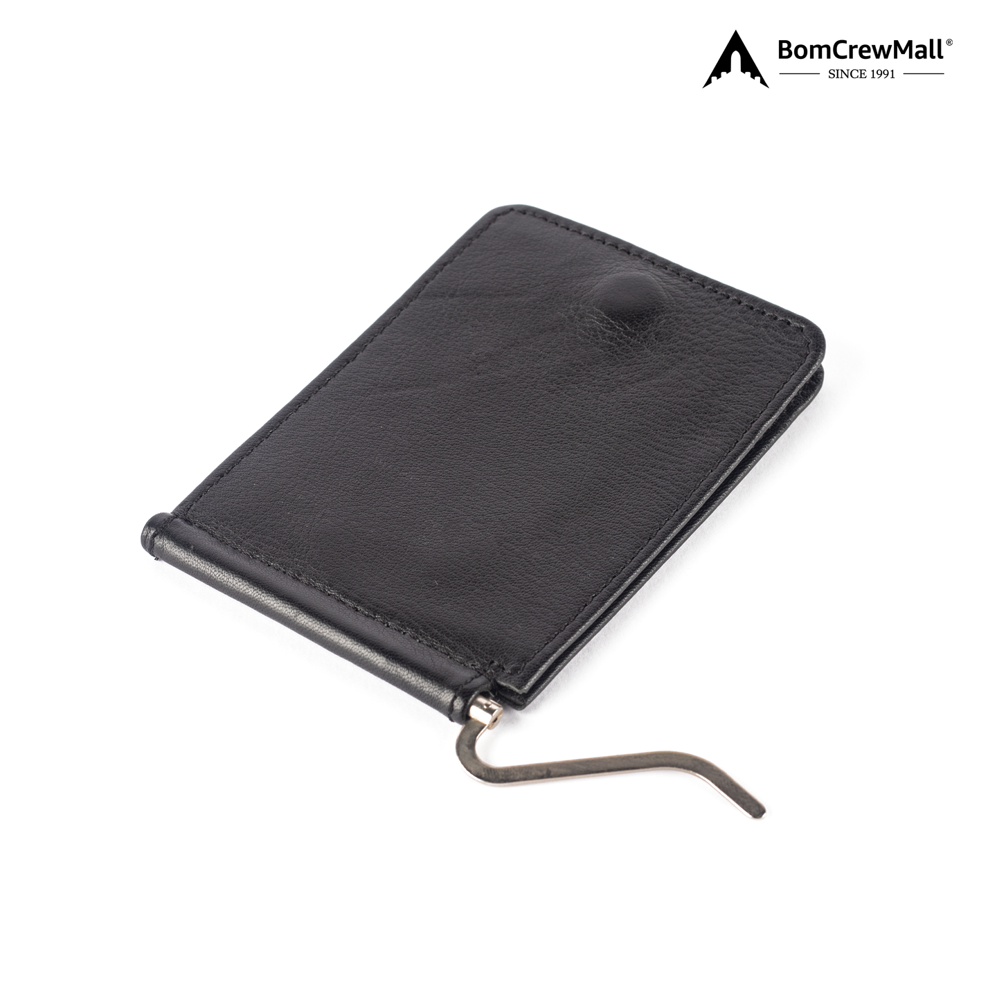 Angle view of black leather wallet
