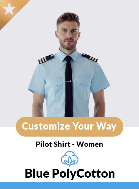 Custom Short Sleeve Blue Polycotton Pilot Shirt – Men’s