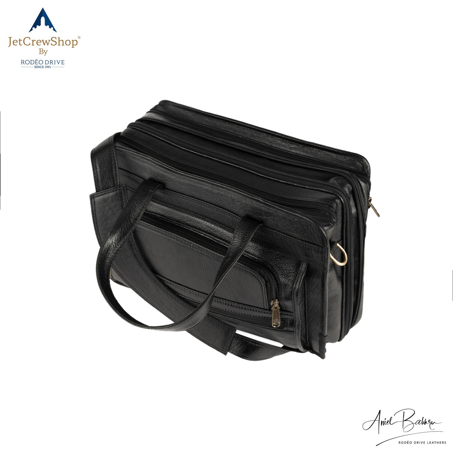 SIDE VIEW OF BLACK LEATHER BAG