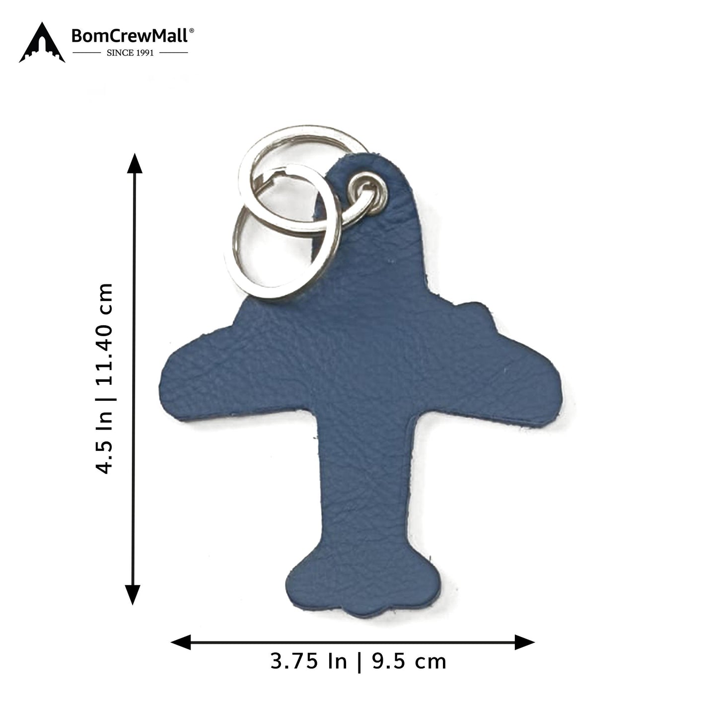 AIRPLANE LEATHER BAG TAG WITH KEY RING - SMALL BLUE