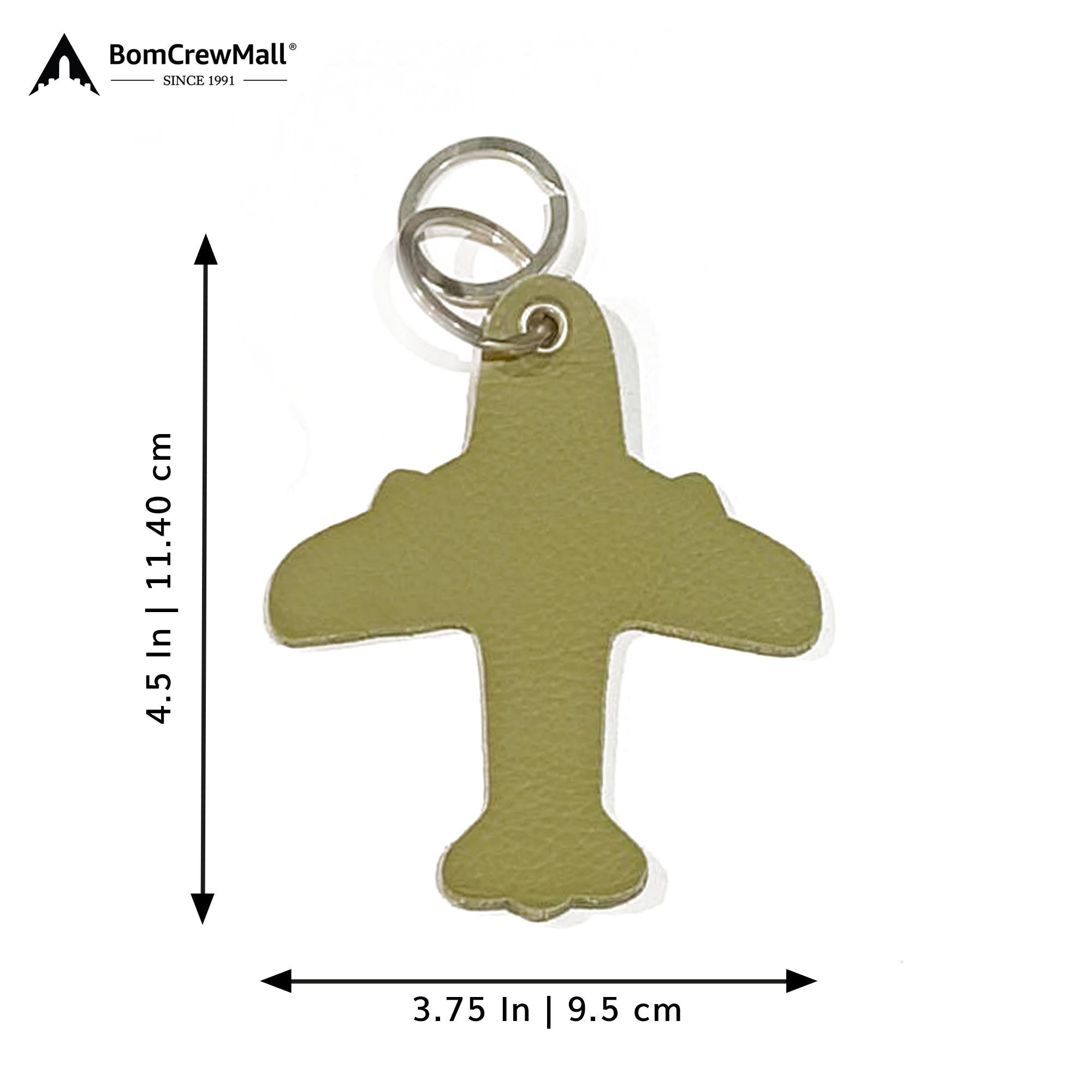 AIRPLANE LEATHER BAG TAG WITH KEY RING - SMALL OLIVE