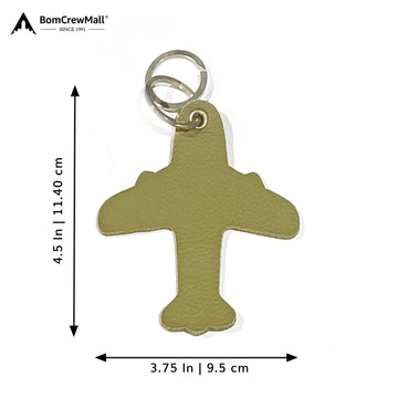 AIRPLANE LEATHER BAG TAG WITH KEY RING - SMALL OLIVE