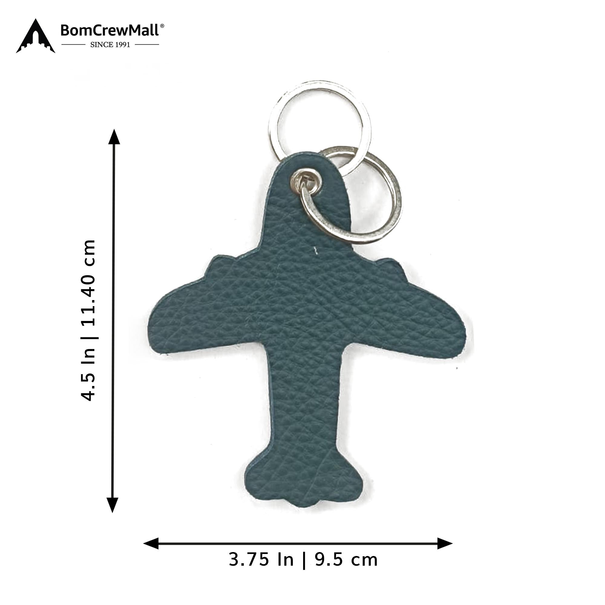 AIRPLANE LEATHER BAG TAG WITH KEY RING - SMALL DARK GREEN