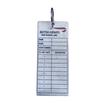 BRITISH AIRWAYS CREW BAGGAGE LABEL BRASS TAG RECTANGLE SILVER