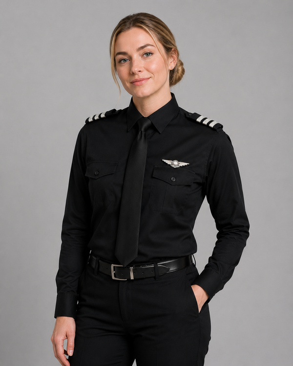 Women's Black Pilot Shirt - Long Sleeve - Tailored