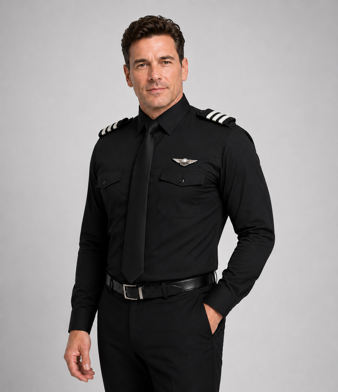 Men's Black Pilot Shirt - Long Sleeve - Tailored - PetJet