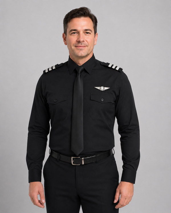 Men's Black Pilot Shirt - Long Sleeve - Tailored