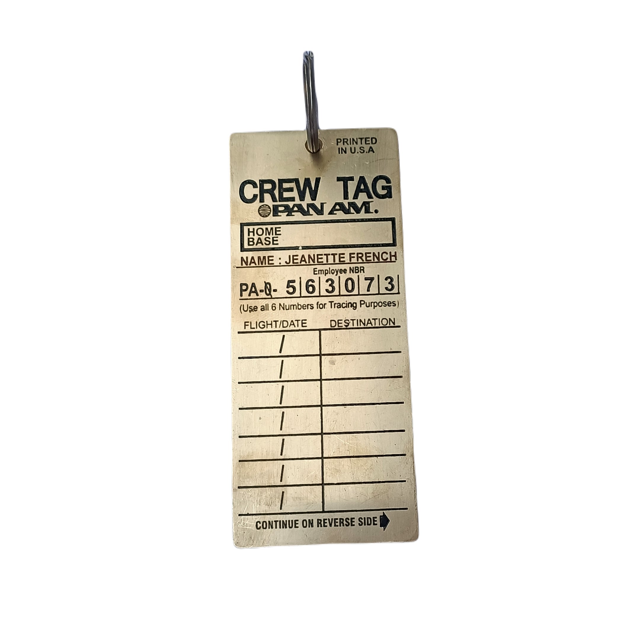 CREW TAG PANAM BRASS TAG RECTANGLE GOLDEN