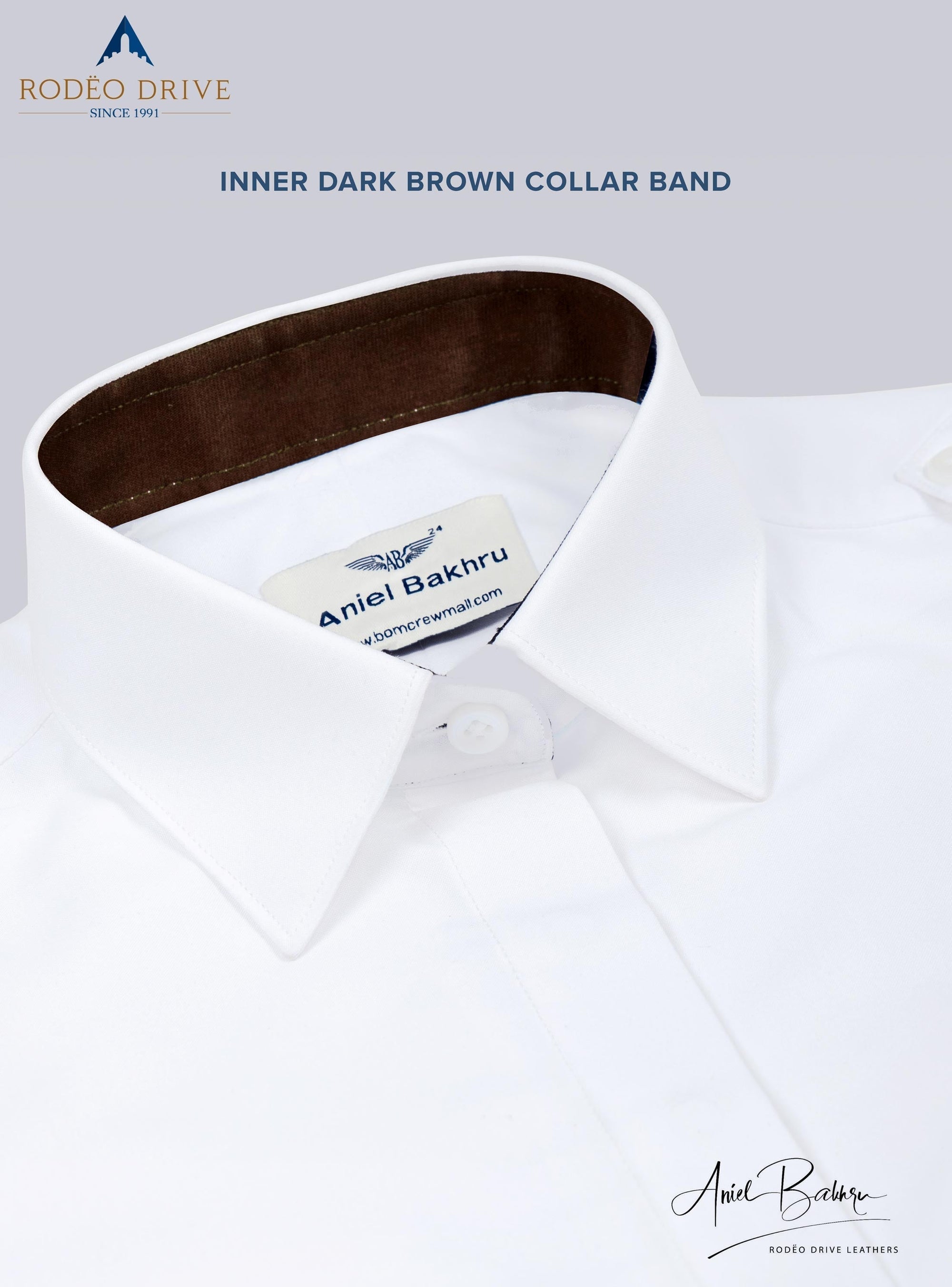 Inner dark brown collar band depicting image of Custom Women's Pilot shirt