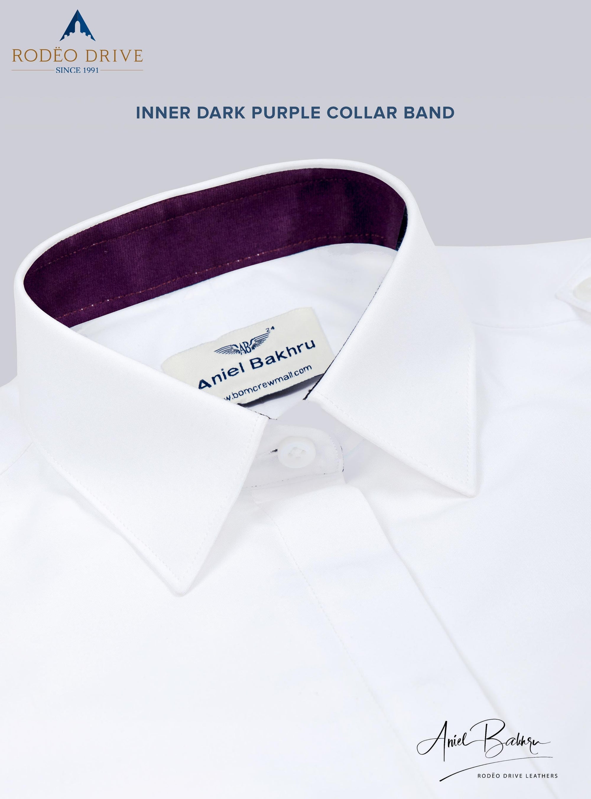 image depicting inner dark purple collar band of Custom Pilot Shirt Men