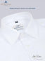 A close view of White Standard Women's Pilot shirt. It is neatly folded. It i buttoned. It depicts inner default white collar band
