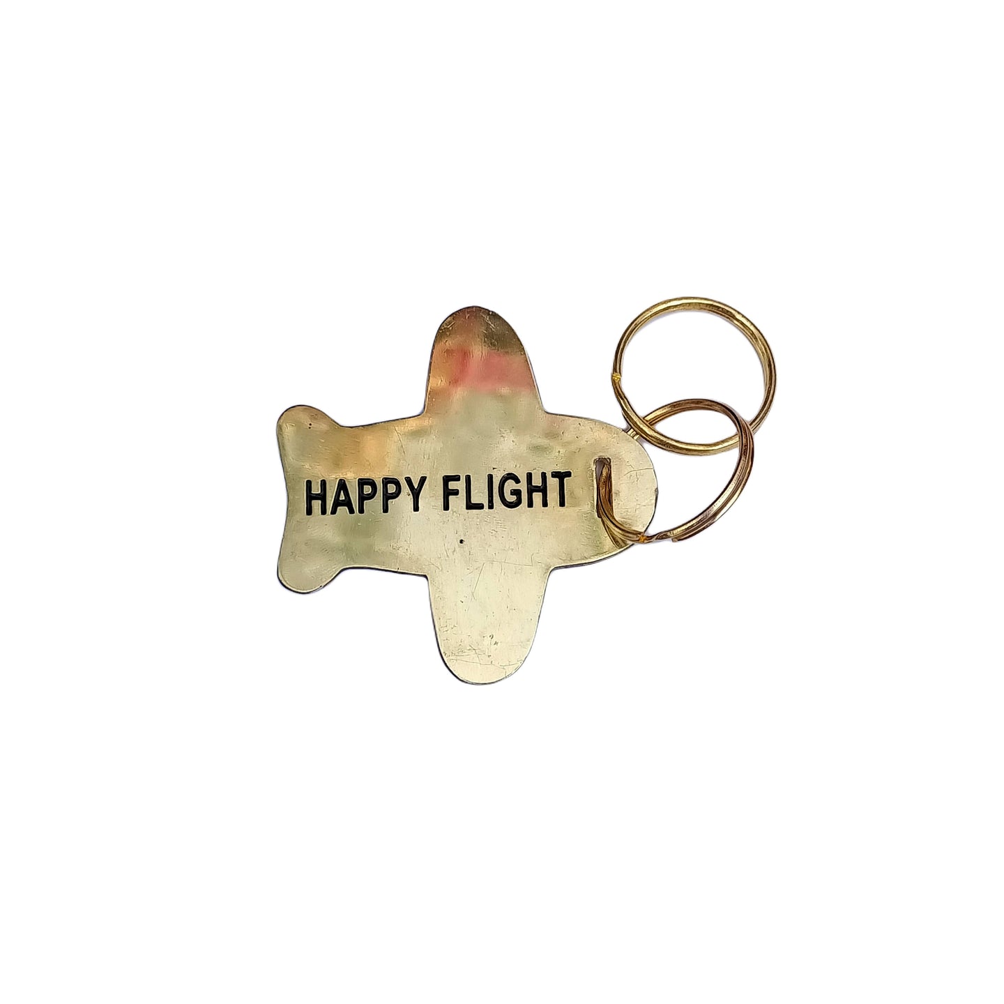 Happy Flight Brass Bag Tag - Key Holder -Golden