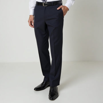 Man wearing navy blue pilot uniform pants