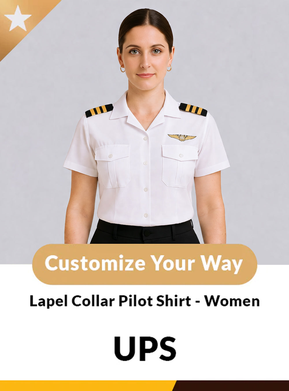 UPS Women’s Tailored Lapel Collar Pilot Shirt – Short Sleeve