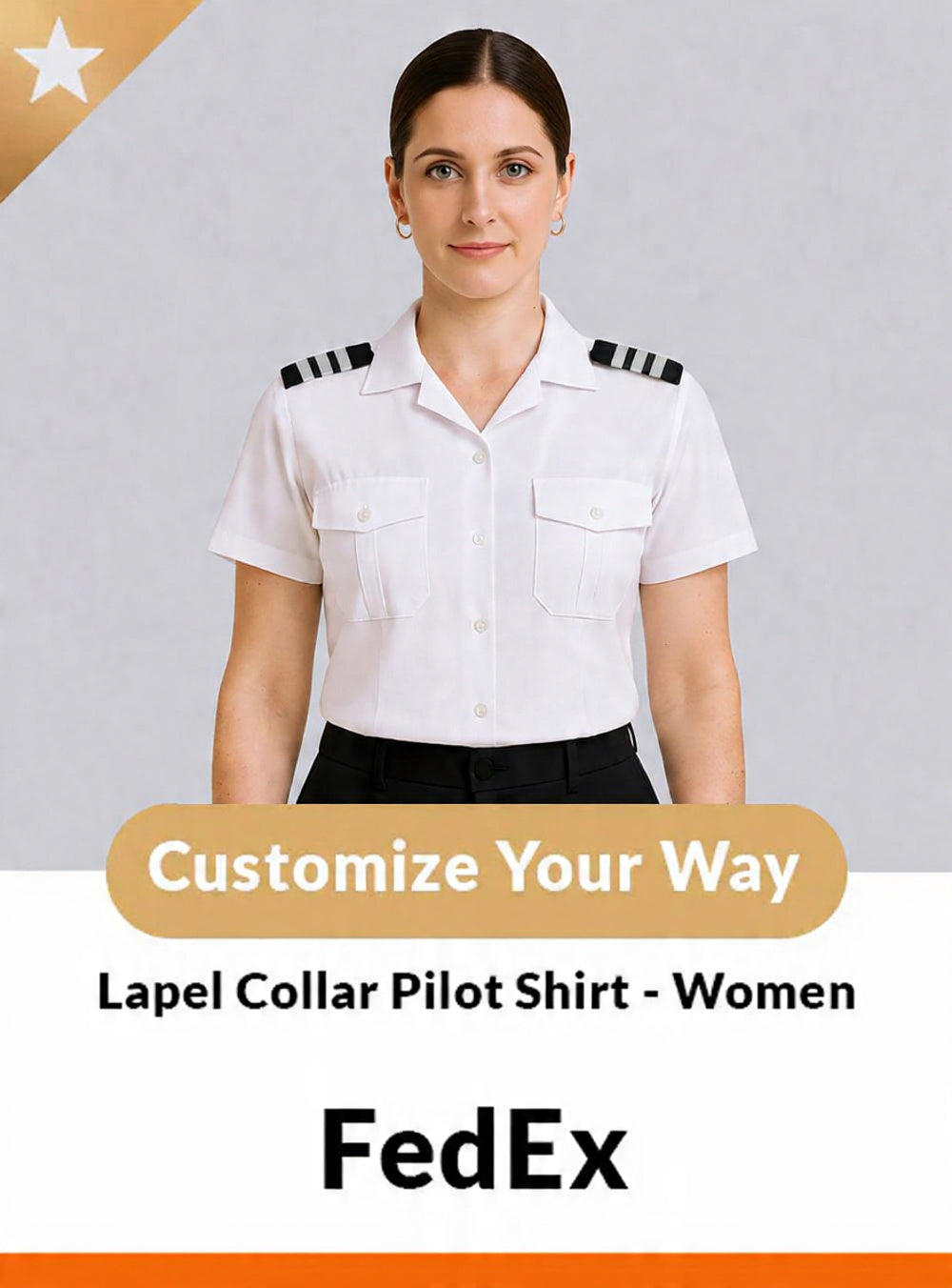 FedEx Women’s Tailored Lapel Collar Pilot Shirt – Short Sleeve