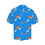 Front image of 747 light blue Hawaiian shirt. Short Sleeves and notch lapel collar is visible.