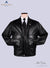 front image of CUSTOM UNIFORM LEATHER JACKETS MEN. It has been displayed on mannequin. a white shirt is tucked in also neck tie is tucked.