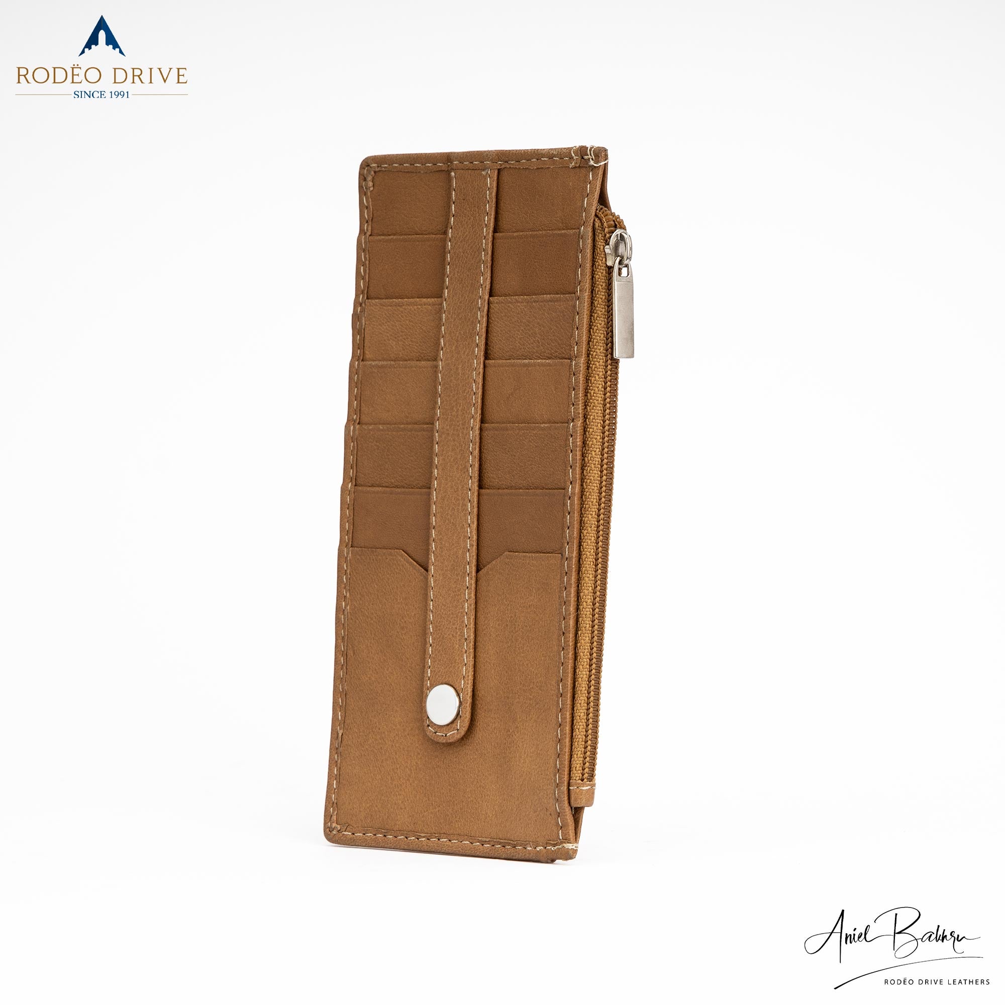 Side view of SWAP WALLET  for WOMENS. The image depicts  card holding compartments and Zipped pocket