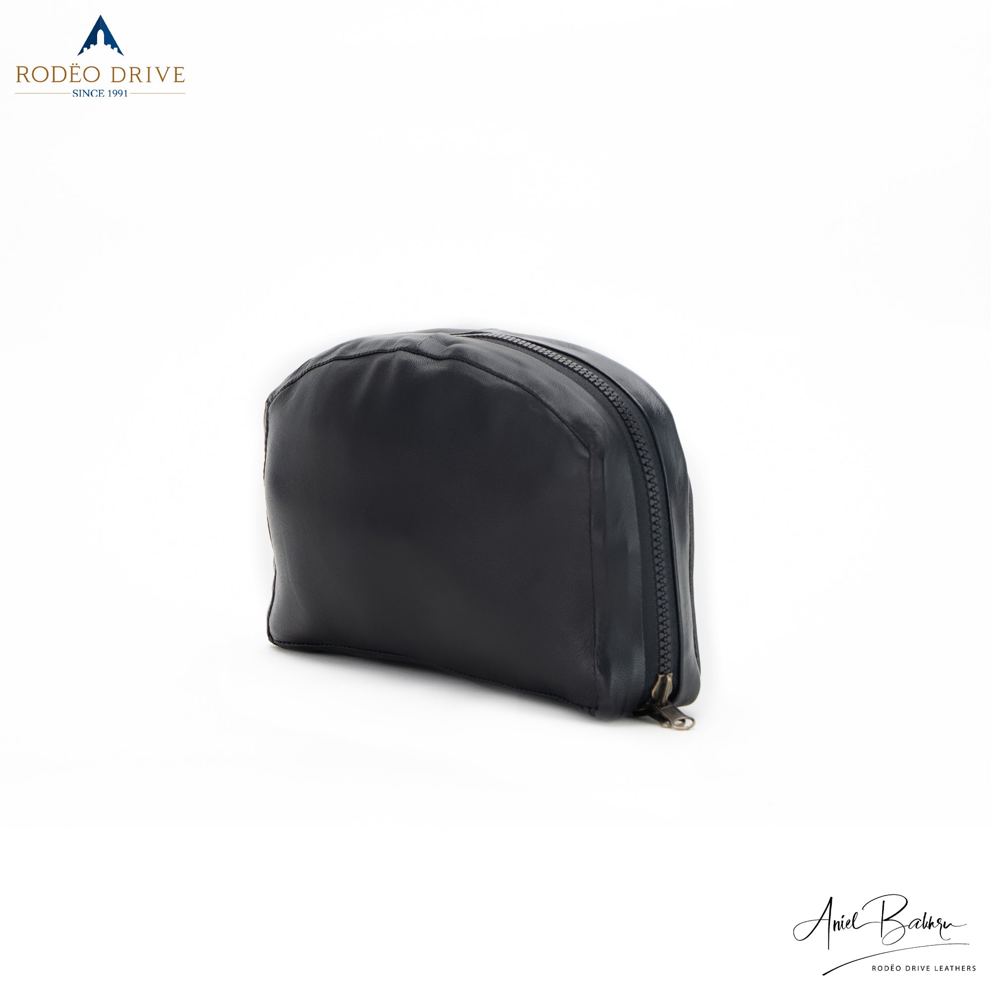 Side view of black COLLAPSIBLE LEATHER BACKPACK