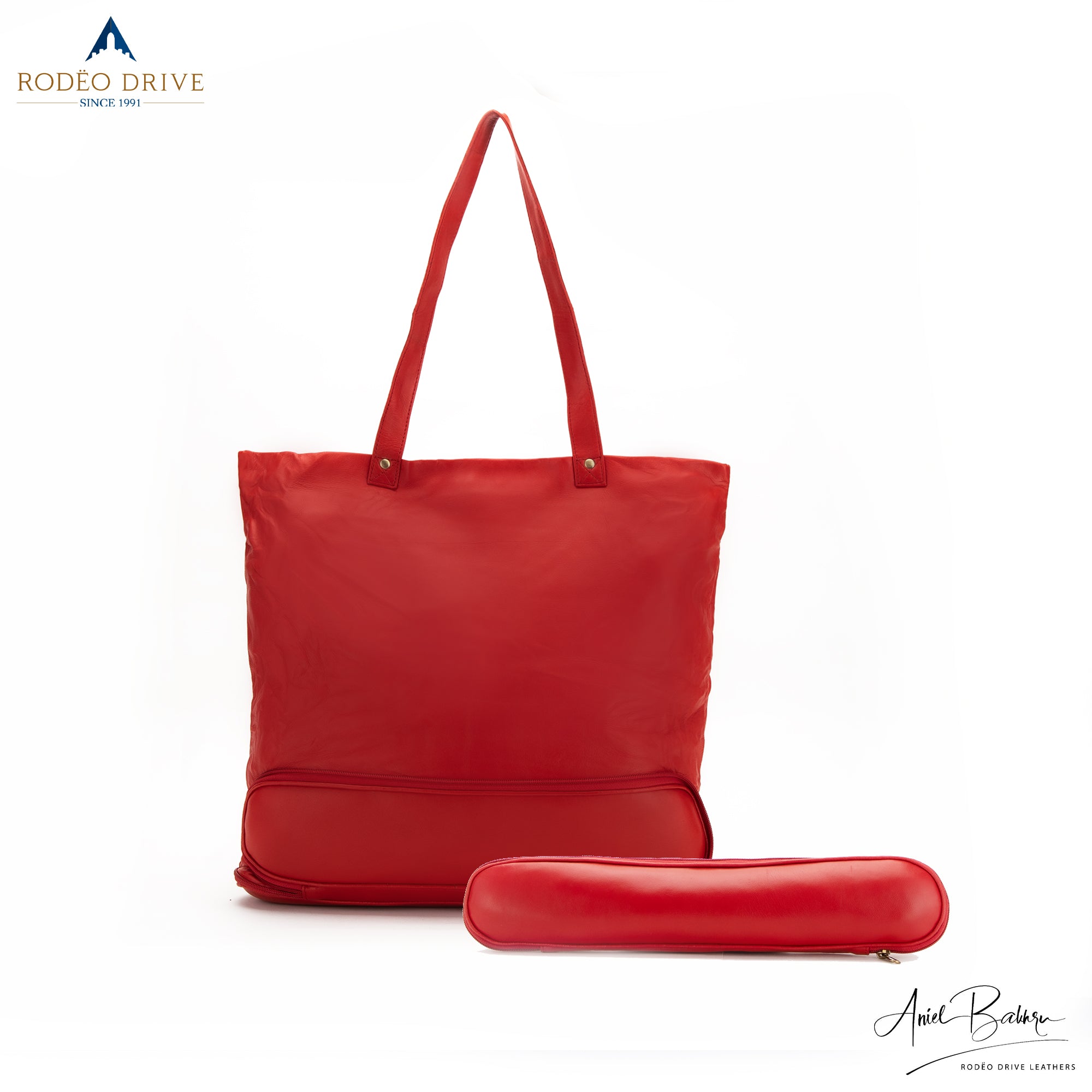 Pink iFOLDING STICK TORPEDO SHOPPING BAG two image. One open and other folded.