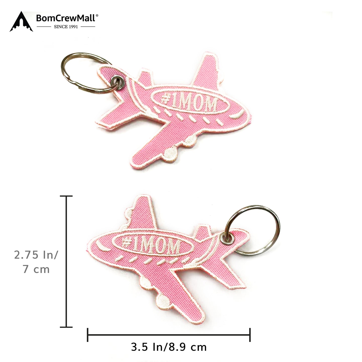 Pink colour bag tag with #1 MOM written on it.