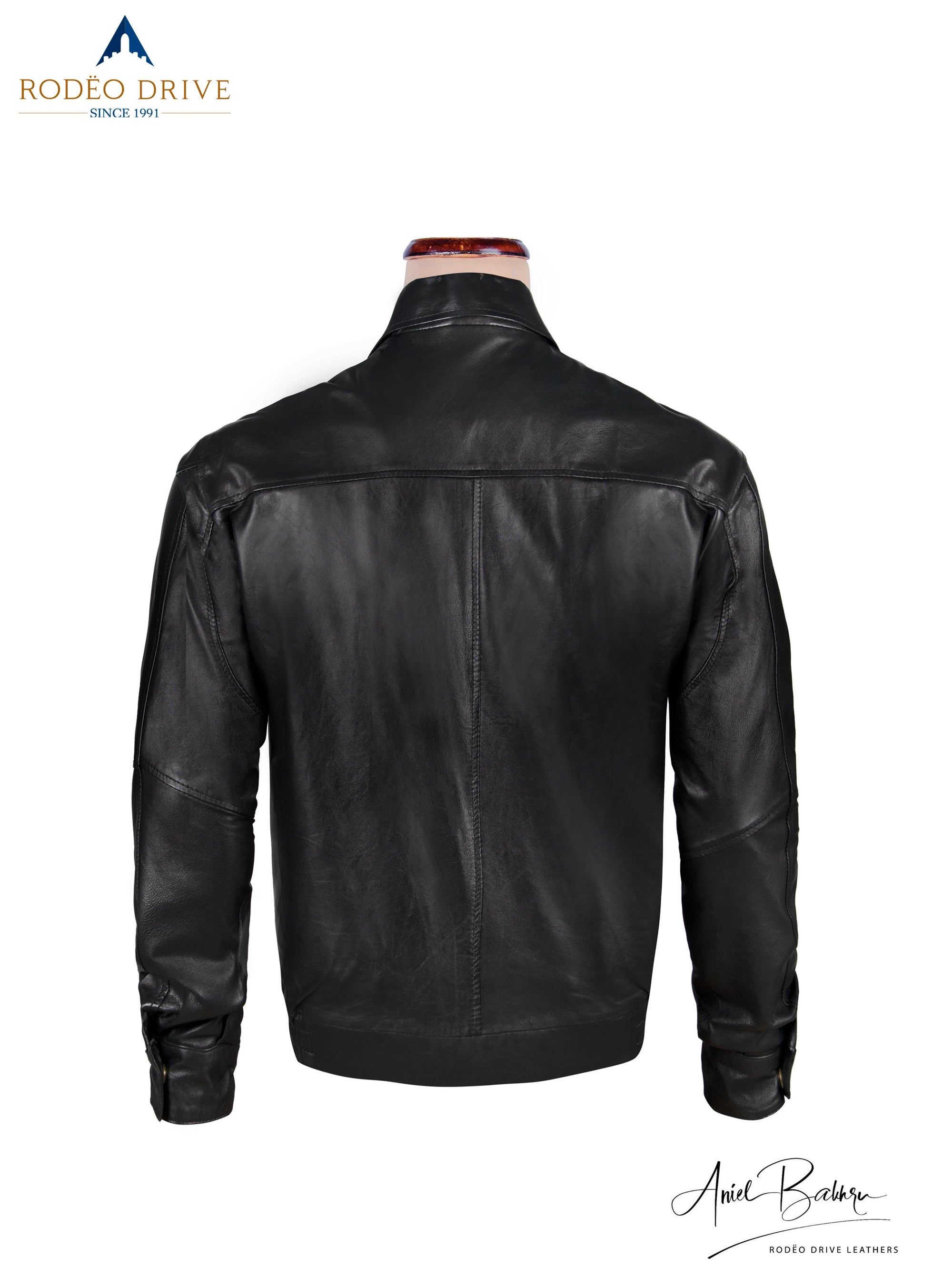 back side image of Bomber jacket. Black and elegant.