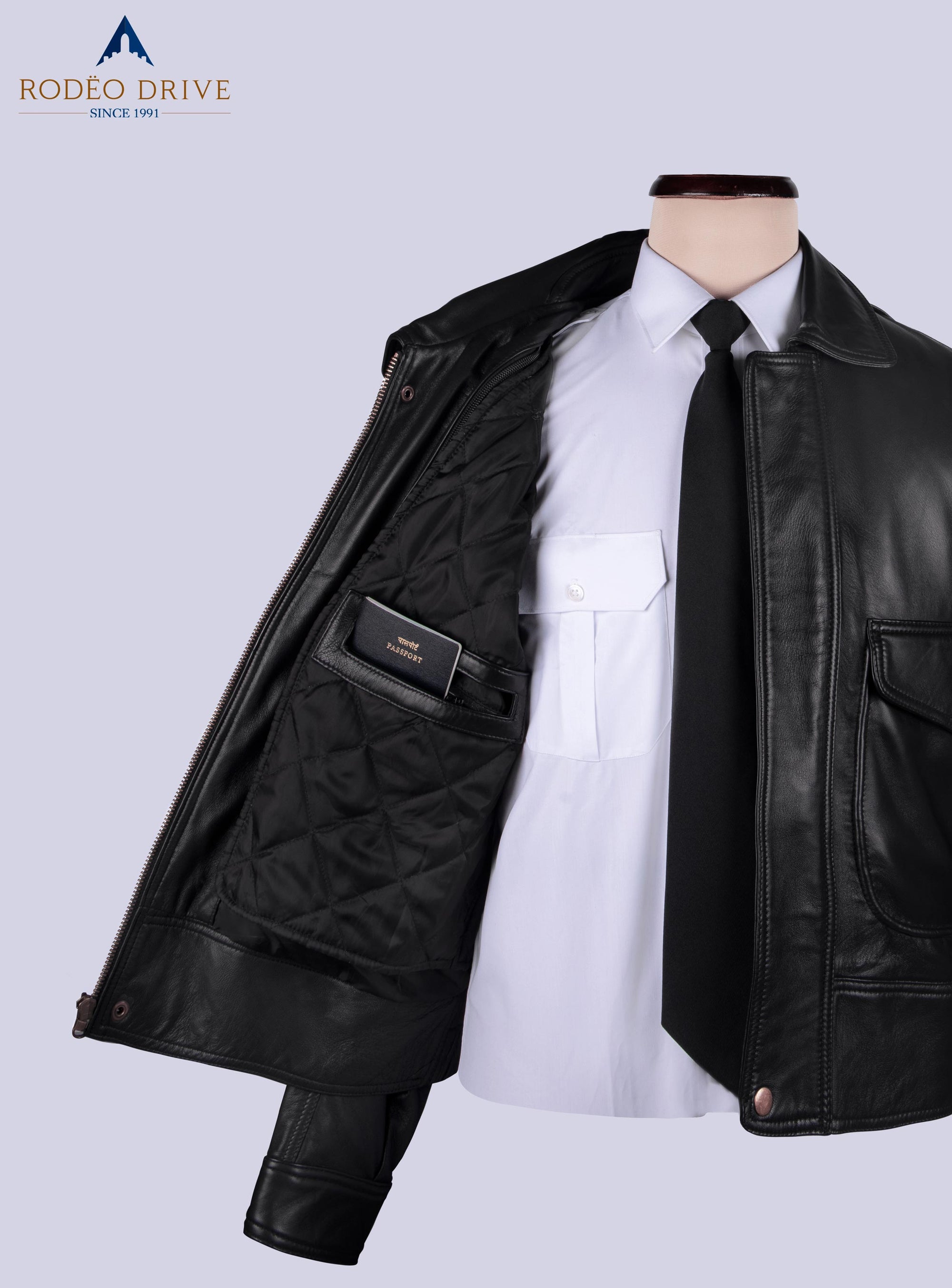 inside pocket view of All Airlines leather jacket for women