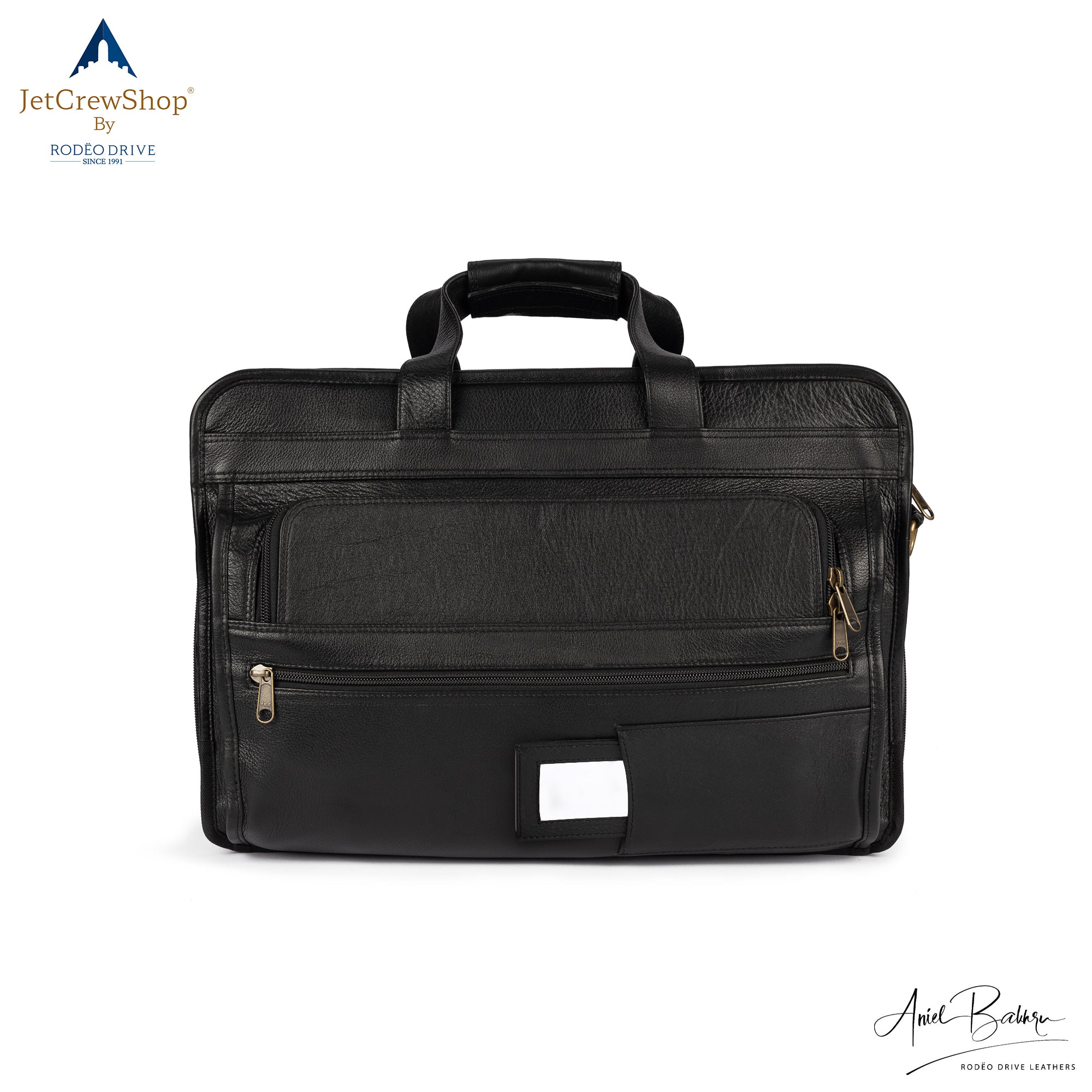 Front view of PAPERLESS AIRSIDE PILOT BAG. Bottom compartment easily carry your mobile or electronic devices