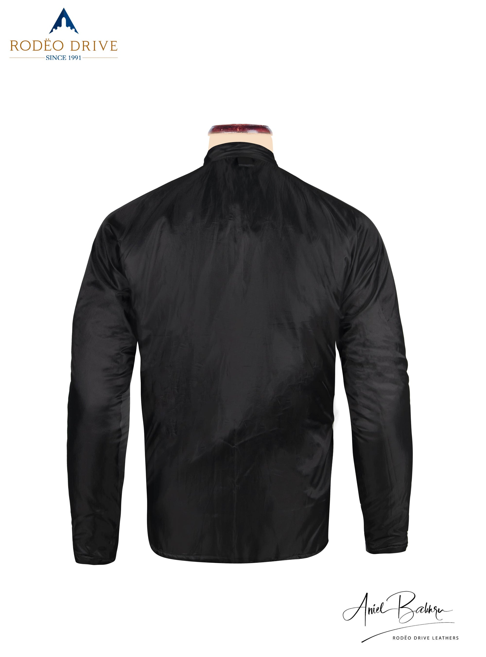Back side image of plain black Leather jacket